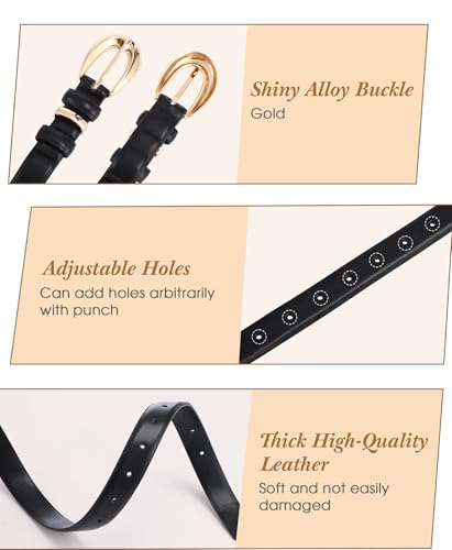 5 Pack Skinny Belts for Women Leather Waist Belts for Women Dresses with Gold Buckle for Ladies Pants Dresses2