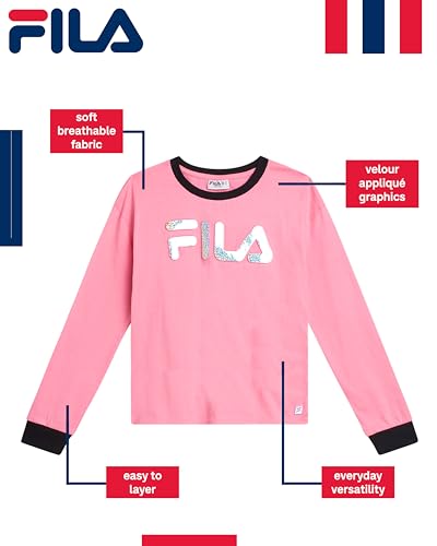 Fila Girls Long Sleeve Shirts - Soft Cotton Jersey Long Sleeve Graphic Tees for Girls - Cute Casual Girl Tops (7-16)2