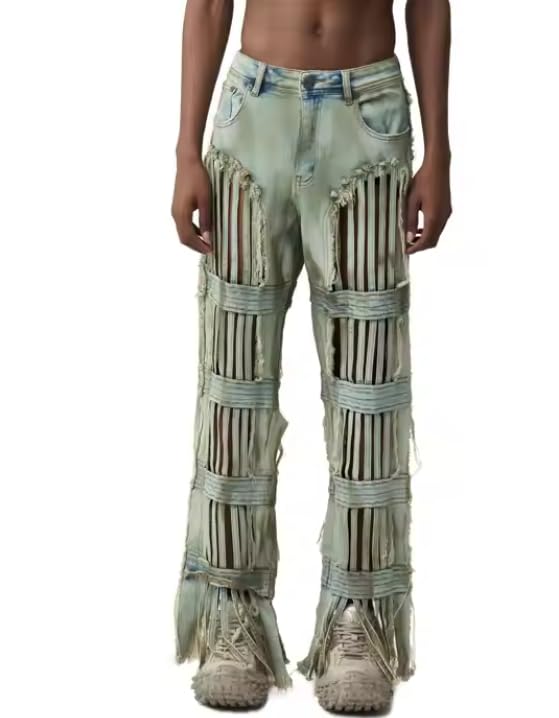 Men's Mid-Thigh Fit Denim Pants, Stacked Tie-dye Pants, Retro Party Men's and Women's Jeans
