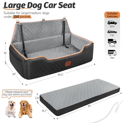 GL GLENSLAVE Hundeautositz für große/mittlere Hunde, bequemes Hundeautobett Pet Booster für den Rücksitz, vollständig Abnehmbarer & waschbarer Hundereisesitz mit dickem Kissen