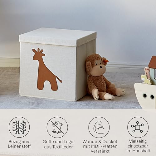LOVE IT STORE IT Premium Aufbewahrungsbox mit Deckel - Quadratisch, Stabil, Beige mit Giraffe - 33x33x33 cm - Ideal für Regale und Spielzeug-Aufbewahrung