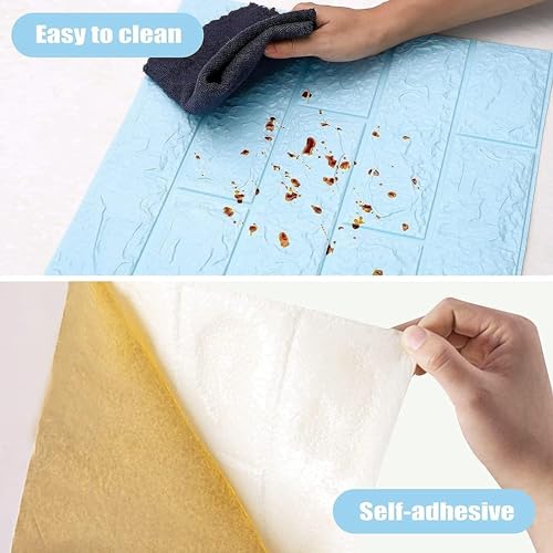 Image of KASHIVAL Self-Adhesive Waterproof PE Foam 3D Wall Panels Wallpaper Sticker for Bathroom, Living Room, Hotel and Home Decoration (70 x 70cm, Appx. 5.3Sq Feet) (JD Blue Brick)