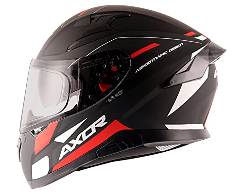 Image of Axor Apex Turbine ISI ECE DOT Certified Full Face Dual Visor Helmet for Men and Women with Pinlock Fitted Outer Clear Visor and Inner Smoke Sun Visor Dull Black Red Grey Helmet-XL
