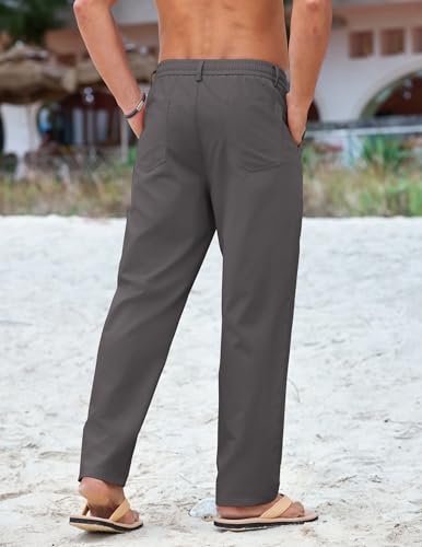 Image of COOFANDY Mens Cotton Linen Pants Casual Drawstring Summer Beach Pants Lightweight Linen Dress Trousers