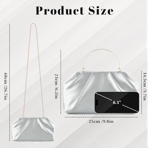 Image of ERKOON Clutch Purse for Women Elegant Pleated Evening Bag Crossbody Shoulder Handbag Envelope Bag with 2 Detachable Chain