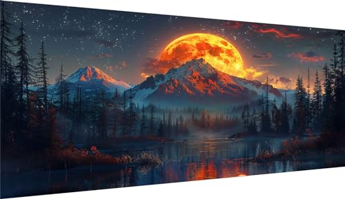 Broderie Diamant Point de Croix 90x180cm | Kit Complet Paysage Lune Adulte 5D