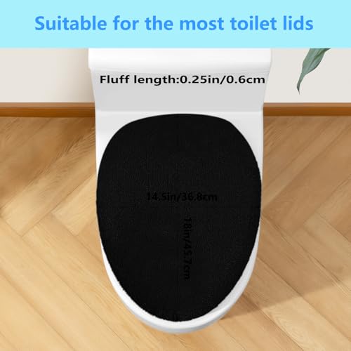 Soft Plush Toilet Lid Cover for Bathroom, Machine Washable Toilet Seat Covers, Fits Most Round Elongated and Oblong Lids, Easy Installation& Cleaning (Black) - Thumbnail 2