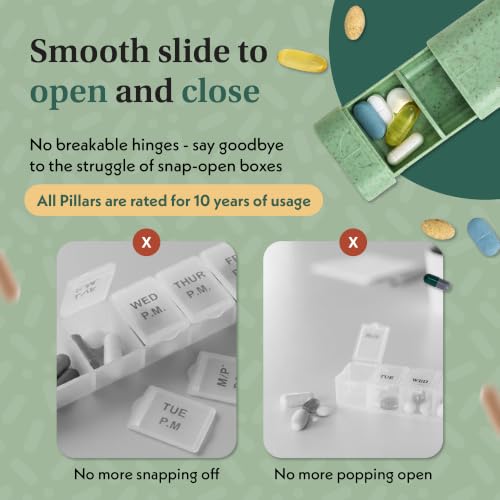 Image of Pillar Plus - Aesthetic 7 XL Day Pill Organizer | BPA-Free Wheat Straw Medicine Case | Pretty Travel & Home Tablet Vitamin Organizer | Cute Weekly Pill Box | Travel Medicine Organizer (Sage Green)