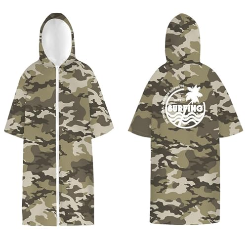 Treer Poncho de Surf Hombre Mujer Microfibra Poncho Toalla Adulto con Capucha y Cremallera Secado Rápido Transpirable Albornoz para Cambiarse Elegante para Playa Natacion (Camuflaje,75x110cm)