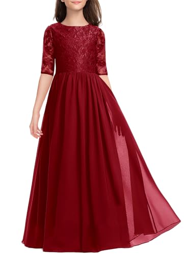 HOSIKA Blumenmädchenkleid, elegant, Vintage, Spitze, Chiffon, A-Linie, formell, Geburtstag, Hochzeit, Party, bodenlanges Kleid, 6–13 Jahre,...