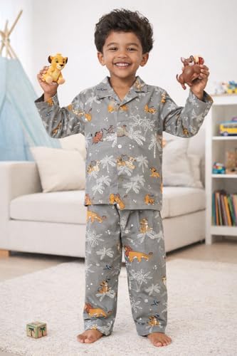 Image of TONY & JONY Summer Casual Wear Self Design Cartoons Printed Full Sleeve 100% Pure Cotton Kid's Top Bottom Set /Night Suit