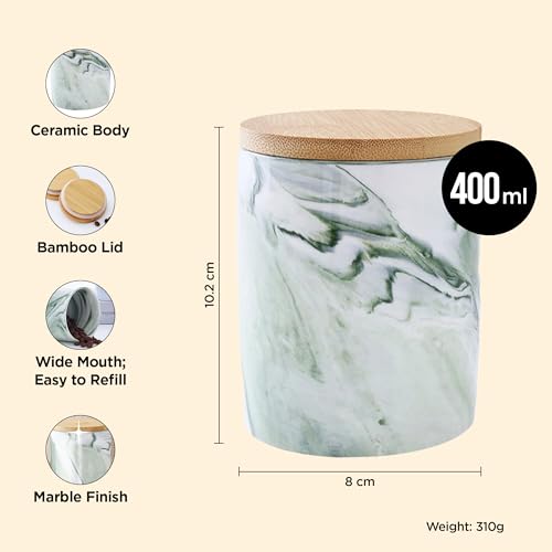 Image of UMAI Ceramic Jar with Bamboo Lid - 400ml| Air Tight Containers for Kitchen Storage | Multipurpose-Tea,Coffee,Snacks,Sugar,Salt,Dry Fruit,Pulses | Kitchen Organizer Items & Storage | Gift Items|Green
