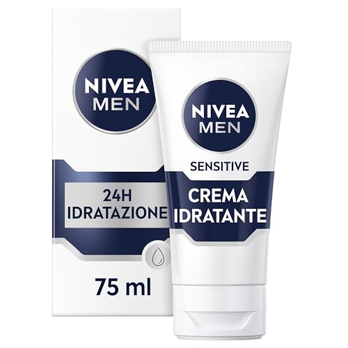 NIVEA MEN Sensitive Crema Idratante 75 ml, Crema viso uomo per un sollievo immediato dalle irritazioni, Formula idratante 24h senza profumo per pelli sensibili