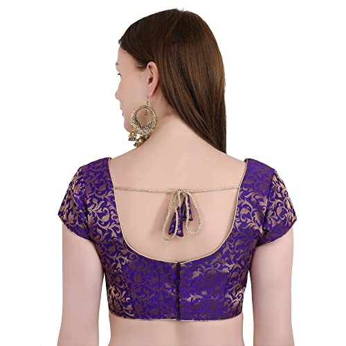 Image of Women's Short Sleeve Brocade (Chanderi) Readymade Stitched Saree Blouse Ready to Wear Half Sleeves Ladies Blouse