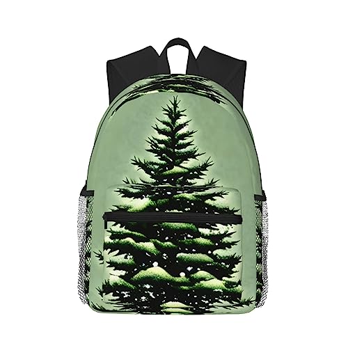 Sac à dos noir léger avec poches pour homme et femme, motif paysage d'hiver et pin One Size