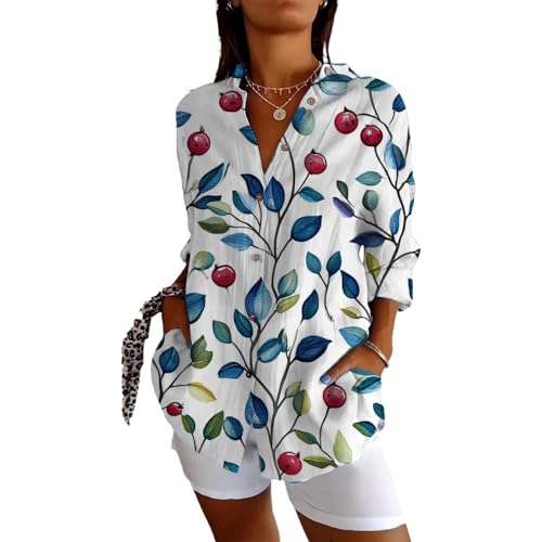 MARSVOVO Trendy V Neck Blouse for Women Button Up Relaxed Fit Lightweight Collared Tunic Blouses 3/4 Length Sleeve Comfy Beach Travel Casual Summer Tops Tidy Beige,L at Amazon Women’s Clothing store - view 3