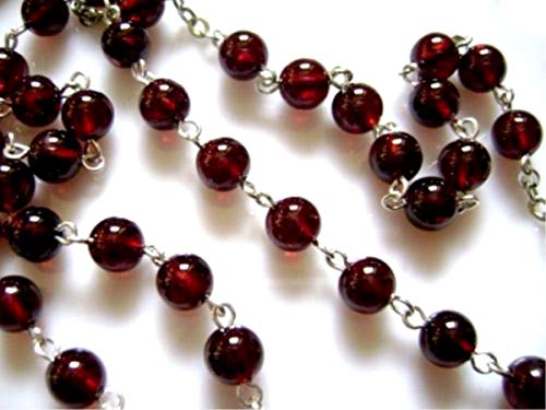 elegantmedical HANDMADE Garnet Gemstone Bead Catholic Sterling 925 Silver 5 DECADE ROSARY Cross Crucifix Necklace Womens3
