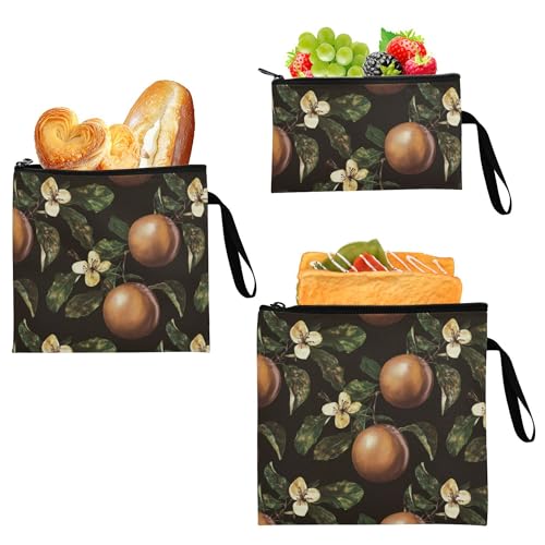 KLL 3 Pcs Reusable Snack and Sandwich Bags Eco-friendly Travel Bag for Camp Friends and Gear Fresh Sapote Fruit
