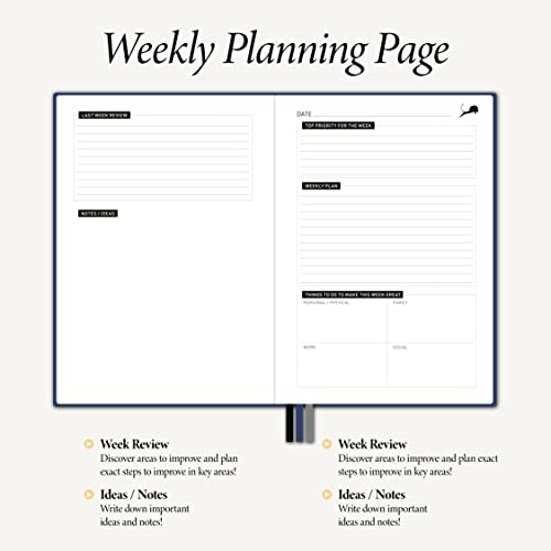 Day Planner, Calendar And Gratitude Journal To Increase Productivity, Time Management & Happiness | Vegan Leather Hardcover, 24-Hourly Business Planner, Undated 6-Months A5 Planner (Blue) #TOP3