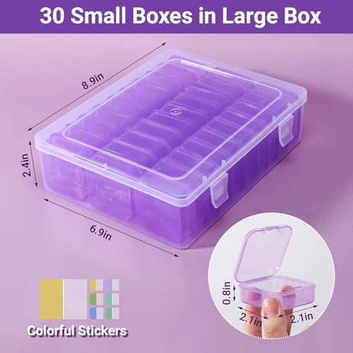 Image of Cosics Bead Storage Containers, Plastic Bead Organizer Case with 30 Small Storage Case for Small Projects, Jewelry Kit, DIY Craft Supply, Stickers, False Nails, Hardware, Seeds, Purple