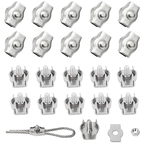 huruirui 20pcs M3 Serre Câble Acier Serre Cable Acier Inox 304 Clip Serre Corde Pince Cable Simplex Clips Pour Les Chantiers de Construction et Les Navires...