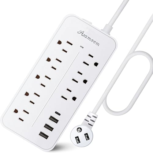 25FT Power Strip Extension Cord with USB C Asamoom Flat Plug Power Strip with Long Cord 8 Outlets and 4 USB Port ETL Listed
