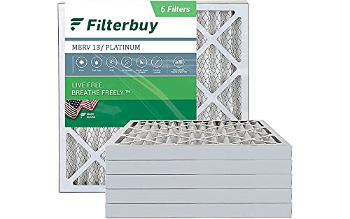 Filterbuy 12x12x2 Air Filter MERV 13, Pleated HVAC AC Furnace Filters (6-Pack, Platinum)
