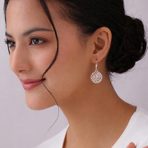 Image of TRUESILVER ACPL 925 Sterling Silver BIS Hallmarked Filigree Ball Leverback Drop Dangle Earrings for Women