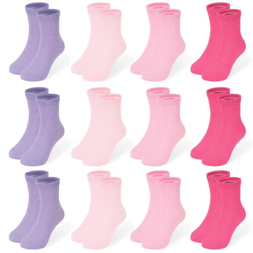 Image of 12 Pairs Girls Crew Socks, Colorful School Socks Ages 1-14 | Gentle colorful socks match all kinds of girls dresses and casual clothes,lovely practical socks