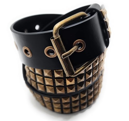 Brass on Black Pyramid Studded Belt Trim-to-Fit Punk