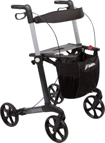 FabaCare Rollator Leopard mit Einhandbremse links rechts, Leichtgewichtrollator, faltbar, mit Vollausstattung, bis 150 kg, Anthrazit Small