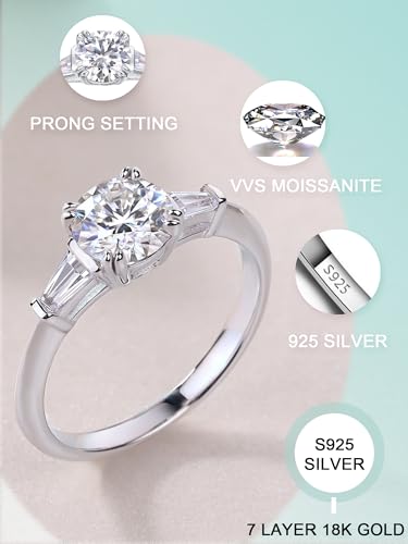 1CT 925 Silver Moissanite Engagement Rings for Women 18K Gold/White Gold/Rose Gold Plated 3-Stone Promise Rings for Her Stackable Wedding Bands Size 5-94
