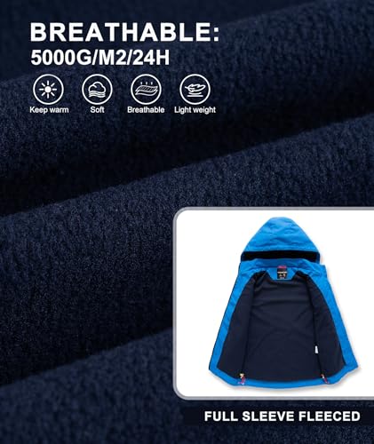 YoungSoul Boys Girls Waterproof Jackets Kids Lightweight Fleece Lined Raincoat with Detachable Hood