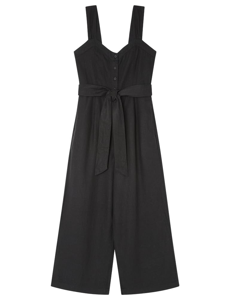 SPRINGFIELD Mono Negro Tirantes Lino Pantalones para Mujer