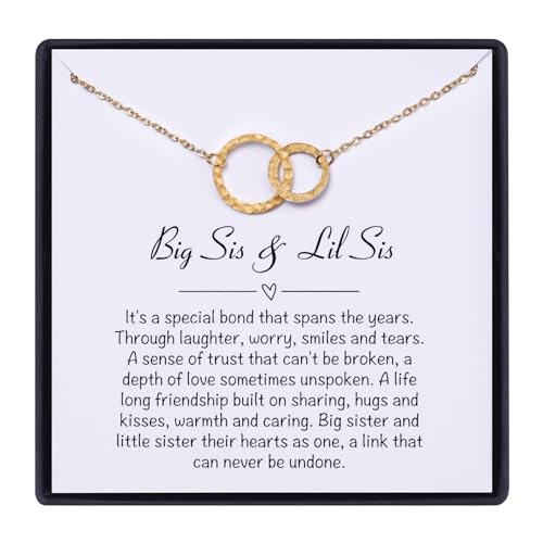 MIXJOY Big Sis Lil Sis Interlocking Circles Necklace Gifts for Women Girls, Best Sister w/Message Card Birthday Jewelry