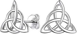 PROSILVER Women Celtic Knot Earrings, Solid 925 Sterling Silver, Trinity/Heart Design, Luck Irish Celtic Jewelry, Silver/Gold/Rose Gold Plated-Send Gift Box
