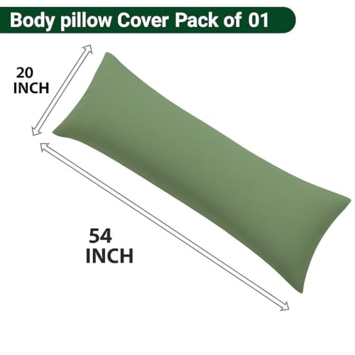 Image of 100% Cotton 600 TC Body Pillow Cover - Ultra Soft & Breathable Long Pillowcase | Zipper Closure | 20 inchx54 inch | Sage | Ideal for Pregnancy, Side Sleepers & Full Body Support