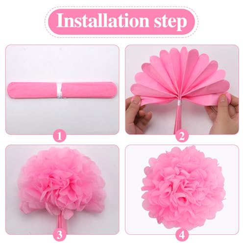 Image of BestoFun 16 PCS Hot Pink Orange Cream Party Decorations Tissue Paper Flowers Pom Poms Decorations for Girl Groovy Birthday Baby Shower Wedding Bachelorette Room Wall Hanging Decor