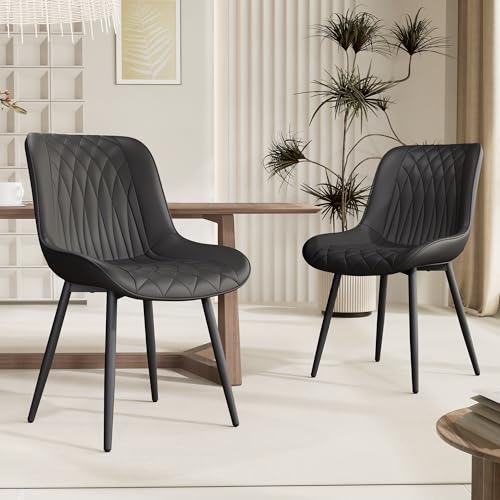 Image of YOUNIKE Dining Chairs Set of 2 Kitchen & Dining Room Chairs Modern Black | Faux leather waterproof, comfortable accent side chairs with upholstered back and metal legs, easy to clean assemble; 300lb
