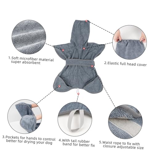 Levemolo 1個 犬用タオル 犬用バスタオル 吸水 ペットバスローブ 子犬のスウェットシャツ ペットバス ドライ Grey