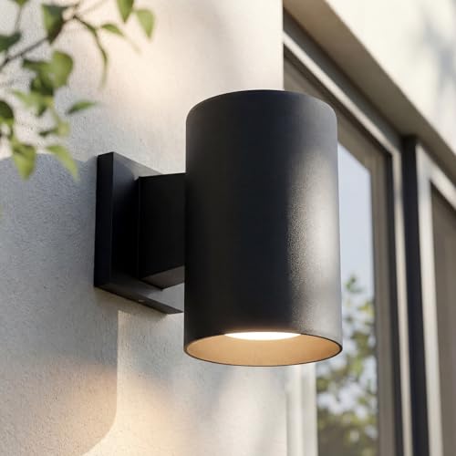 Image of Cylinder Collection 5 inch Modern Outdoor Wall Lantern Light Black