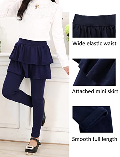 Kiench Girls' Leggings with Skirts Ruffle Cotton Footless Tights 2-Pack3