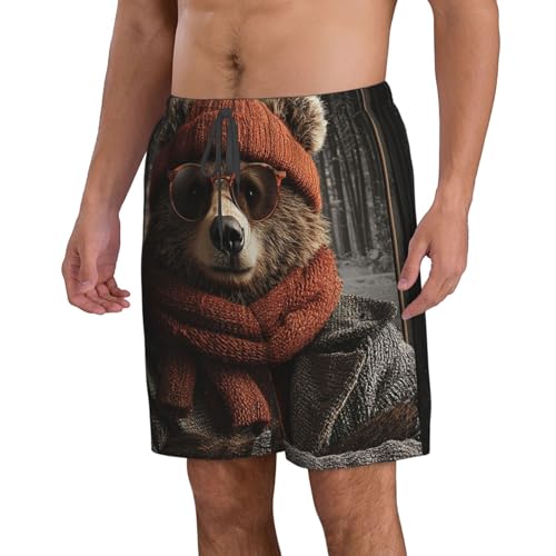 Men's Swim Trunks Beach Board Shorts Swimwear Bathing Suits - Rustic Lodge Bear Funny2