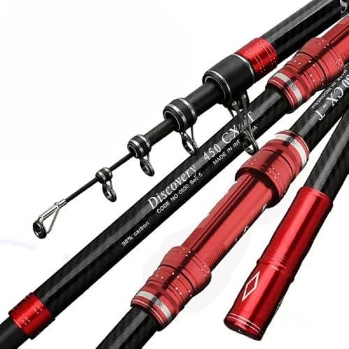 GTOFYU Telescopic Fishing Rod 98% Carbon Fiber Test 20kg Travel Surf Fishing Rod Spinning Power 5-300g Throwing Surfcasting Baitcasting Rod (3.6M/12Ft) (4.5M/15Ft), red