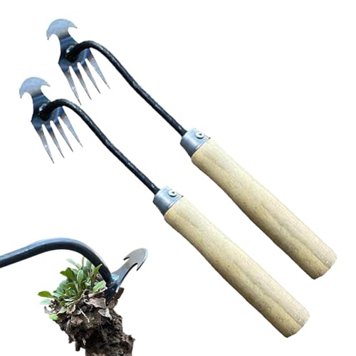 草取り 草刈り 雑草 草取り道具 2本セット 4 歯手動除草プーラー 木柄 草むしり 草抜き 雑草ブラシ 多機能省力除草鍬 高強度で人間工学に基づいた除草 雑草抜き 雑草 草取り器 草抜き 根こそぎ除草ツール 草取り器 長柄草抜き手動草抜き 雑草取り器具