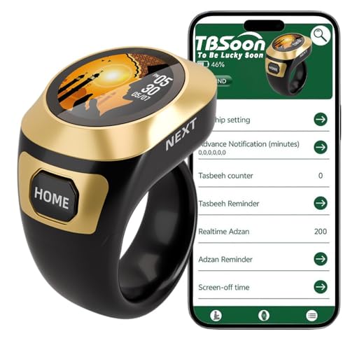 TBSoon Smart-Ring mit Farbbildschirm Tasbih-Zähler Gebetsring mit austauschbaren Bildern elektronischer Rosenkranz Vergebung Geschenk zum Eid al-Fitr Eid al-Adha und Ramadan