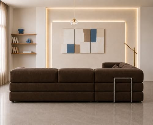 Image of Torque Vegas 5 Seater L Shape Sofa Cum Bed for Sleeping- Dark Brown | Suede Fabric 5 Seater Sectional 3-in-1 Sofa Bed | Corner L Shaped Sofa Set for Living Room Office