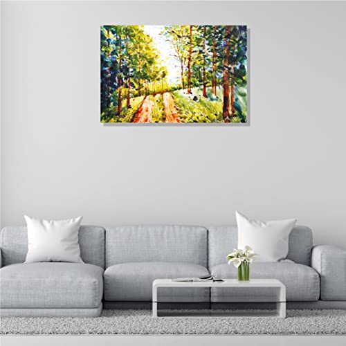 Image of RANGOLI 100% Cotton Stretched Canvas Painting 400 GSM, Framed Modern Art Forest Landscape Canvas Abstract Wall Art for Living Room, 3D Paintings for Wall Decor (18 x 30 Inch With Frame)