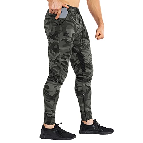 Brokig Mens Thigh Mesh Gym Jogger Pants, Men's Casual Slim Fit Workout Bodybuilding Sweatpants With Zipper Pockets,Mens Athletic Pants Lounge Pants(Camo Green, Large) #TOP16