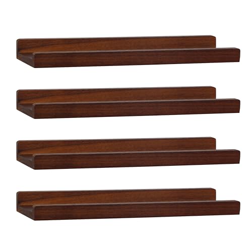 MITREL 43 cm Étagères Murales, Étagère de Moulure en Bois Rustique, Étagère Photo Décorative pour Salon, Livres, Lot de 4, Noyer